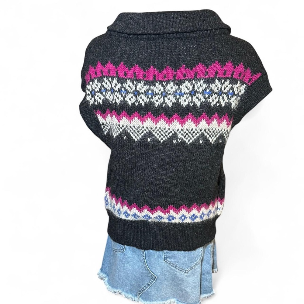 Free People Charcoal Knit Fair Isle Sweater Vest Cottagecore Granola Girl - Picture 3 of 7